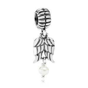 EUC Pandora Sterling Silver Retired Guardian Angel Charm White Freshwater Pearl